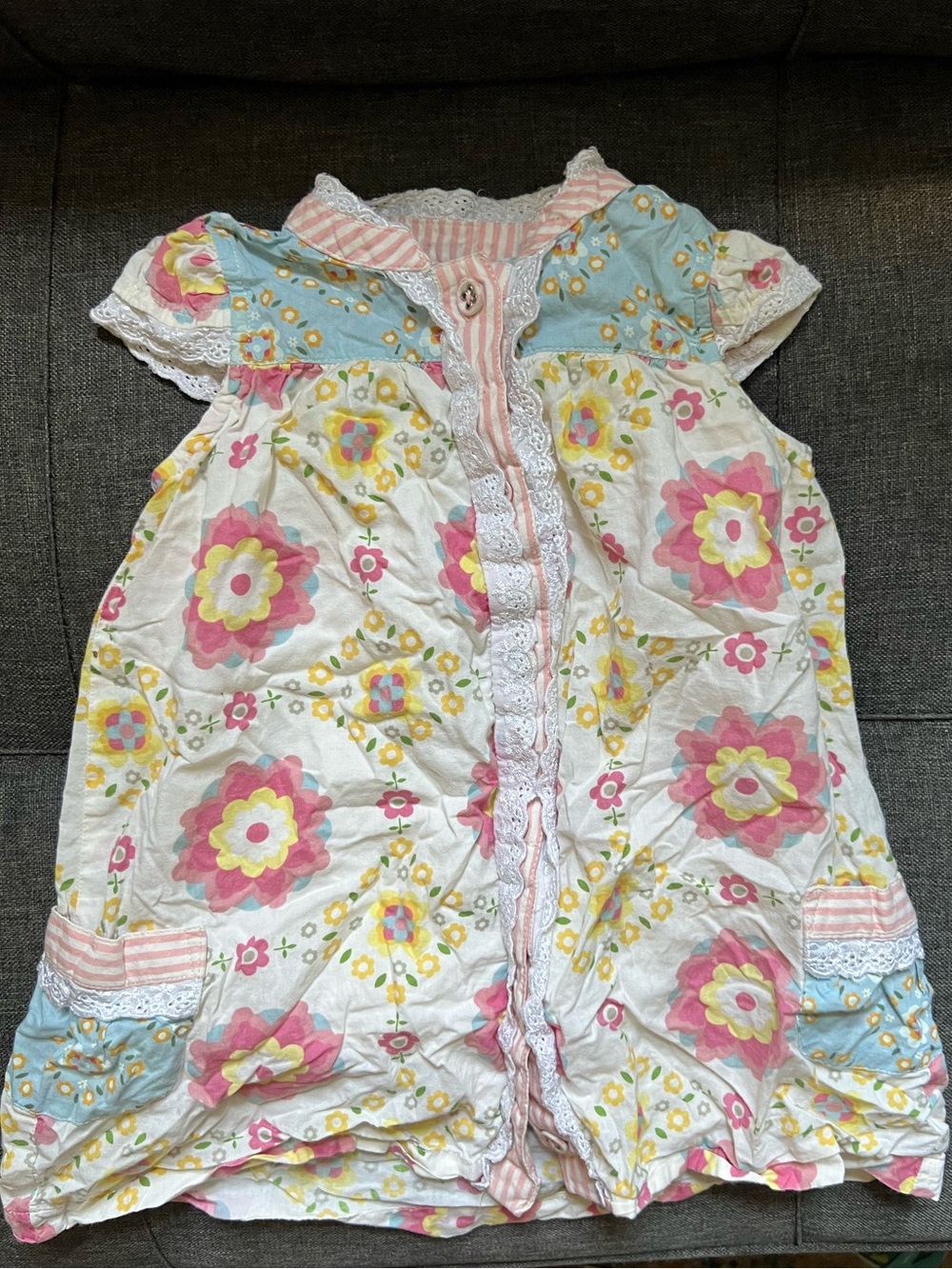 Girls Floral dress - Pink, Yellow & Light Blue